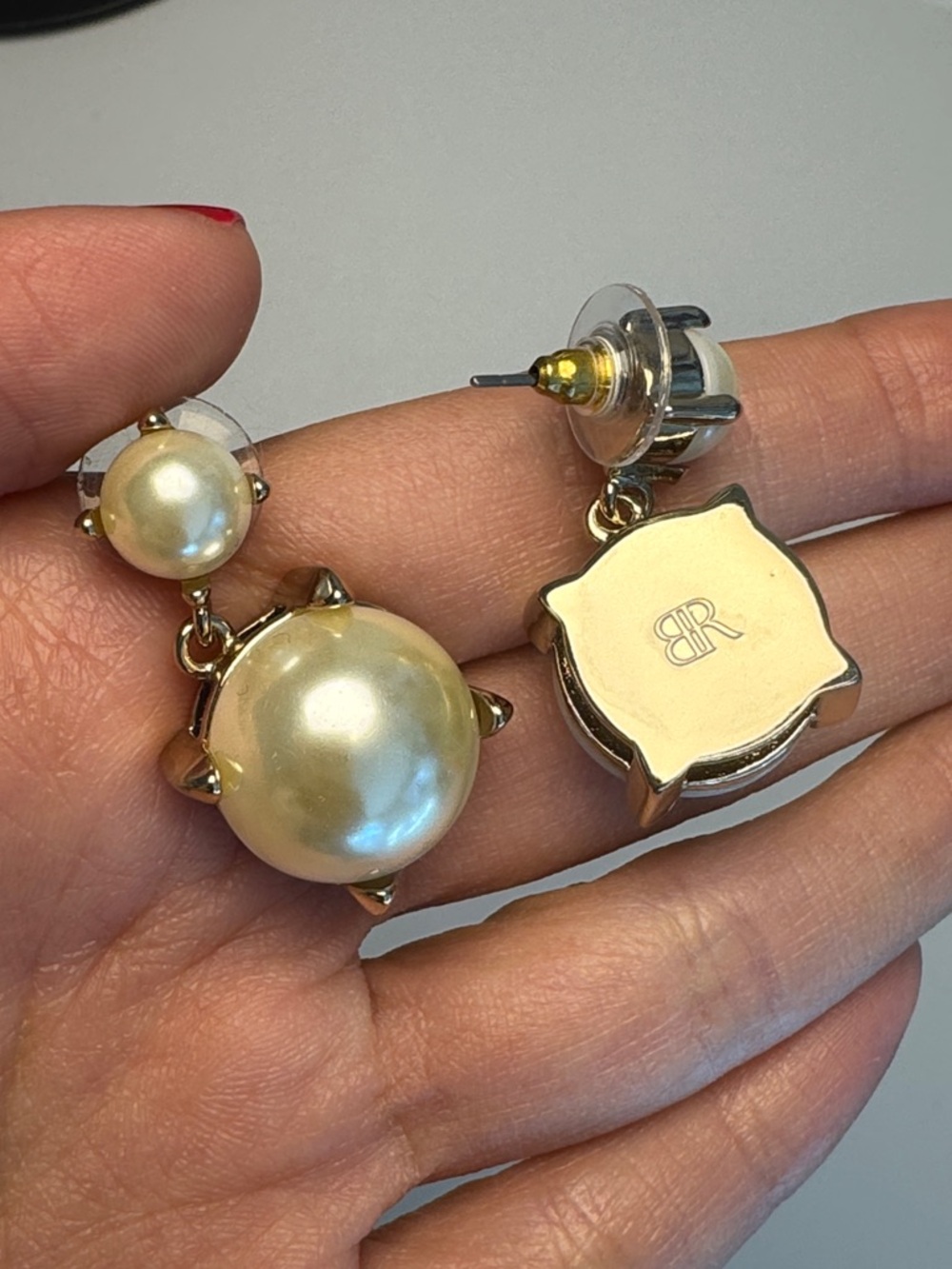 Banana Republic Gold-Tone Faux Pearl Drop Earrings with Logo Detail in the back